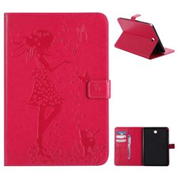 Embossing Flower Girl Cat Leather Flip Cover for Samsung Galaxy Tab A 8.0 T350 T355 - Red