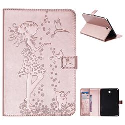 Embossing Flower Girl Cat Leather Flip Cover for Samsung Galaxy Tab A 8.0 T350 T355 - Rose Gold