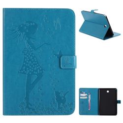 Embossing Flower Girl Cat Leather Flip Cover for Samsung Galaxy Tab A 8.0 T350 T355 - Blue