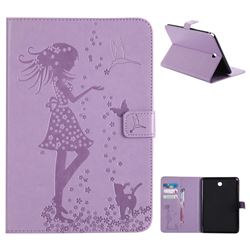 Embossing Flower Girl Cat Leather Flip Cover for Samsung Galaxy Tab A 8.0 T350 T355 - Purple