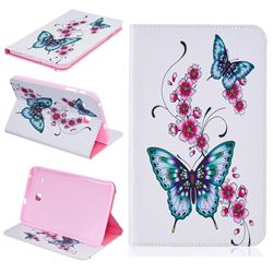 Peach Butterflies Folio Stand Leather Wallet Case for Samsung Galaxy Tab E 8.0 T375 T377