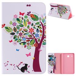 Cat and Tree Folio Flip Stand Leather Wallet Case for Samsung Galaxy Tab E 8.0 T375 T377
