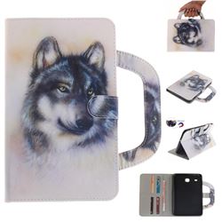 Snow Wolf Handbag Tablet Leather Wallet Flip Cover for Samsung Galaxy Tab E 8.0 T375 T377