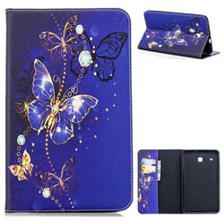 Gold and Blue Butterfly Folio Stand Tablet Leather Wallet Case for Samsung Galaxy Tab E 8.0 T375 T377