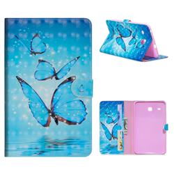 Blue Sea Butterflies 3D Painted Leather Tablet Wallet Case for Samsung Galaxy Tab E 8.0 T375 T377