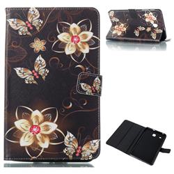 Golden Flower Butterfly Folio Stand Leather Wallet Case for Samsung Galaxy Tab E 8.0 T375 T377