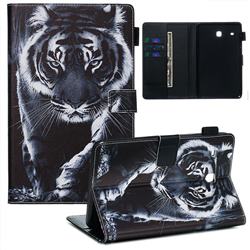 Black and White Tiger Matte Leather Wallet Tablet Case for Samsung Galaxy Tab E 8.0 T375 T377