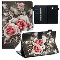 Black Rose Matte Leather Wallet Tablet Case for Samsung Galaxy Tab E 8.0 T375 T377