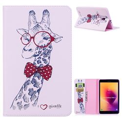 Glasses Giraffe Folio Stand Leather Wallet Case for Samsung Galaxy Tab A 8.0 (2017) T380 T385 A2 S