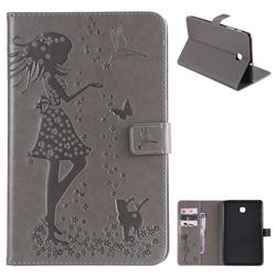 Embossing Flower Girl Cat Leather Flip Cover for Samsung Galaxy Tab A 8.0(2018) T387 - Gray