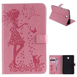Embossing Flower Girl Cat Leather Flip Cover for Samsung Galaxy Tab A 8.0(2018) T387 - Pink