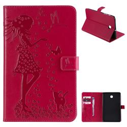 Embossing Flower Girl Cat Leather Flip Cover for Samsung Galaxy Tab A 8.0(2018) T387 - Red