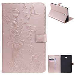 Embossing Flower Girl Cat Leather Flip Cover for Samsung Galaxy Tab A 8.0(2018) T387 - Rose Gold
