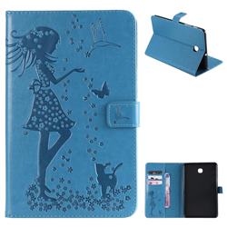 Embossing Flower Girl Cat Leather Flip Cover for Samsung Galaxy Tab A 8.0(2018) T387 - Blue
