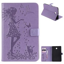 Embossing Flower Girl Cat Leather Flip Cover for Samsung Galaxy Tab A 8.0(2018) T387 - Purple