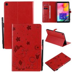 Embossing Bee and Cat Leather Flip Cover for Samsung Galaxy Tab A 10.1 (2019) T510 T515 - Red