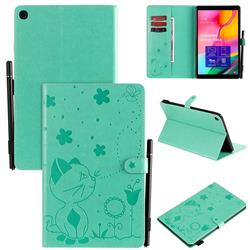 Embossing Bee and Cat Leather Flip Cover for Samsung Galaxy Tab A 10.1 (2019) T510 T515 - Green