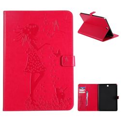 Embossing Flower Girl Cat Leather Flip Cover for Samsung Galaxy Tab A 9.7 T550 T555 - Red