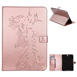 Embossing Flower Girl Cat Leather Flip Cover for Samsung Galaxy Tab A 9.7 T550 T555 - Rose Gold