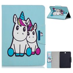 Couple Unicorn Folio Flip Stand Leather Wallet Case for Samsung Galaxy Tab A 9.7 T550 T555