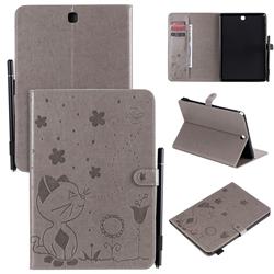 Embossing Bee and Cat Leather Flip Cover for Samsung Galaxy Tab A 9.7 T550 T555 - Gray