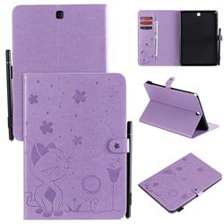 Embossing Bee and Cat Leather Flip Cover for Samsung Galaxy Tab A 9.7 T550 T555 - Purple