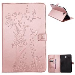 Embossing Flower Girl Cat Leather Flip Cover for Samsung Galaxy Tab E 9.6 T560 T561 - Rose Gold