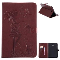Embossing Flower Girl Cat Leather Flip Cover for Samsung Galaxy Tab E 9.6 T560 T561 - Brown