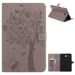 Embossing Butterfly Tree Leather Flip Cover for Samsung Galaxy Tab E 9.6 T560 T561 - Grey