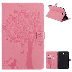 Embossing Butterfly Tree Leather Flip Cover for Samsung Galaxy Tab E 9.6 T560 T561 - Pink
