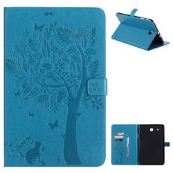 Embossing Butterfly Tree Leather Flip Cover for Samsung Galaxy Tab E 9.6 T560 T561 - Blue