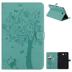 Embossing Butterfly Tree Leather Flip Cover for Samsung Galaxy Tab E 9.6 T560 T561 - Cyan