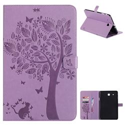 Embossing Butterfly Tree Leather Flip Cover for Samsung Galaxy Tab E 9.6 T560 T561 - Purple