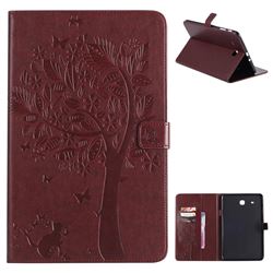 Embossing Butterfly Tree Leather Flip Cover for Samsung Galaxy Tab E 9.6 T560 T561 - Brown