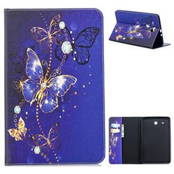 Gold and Blue Butterfly Folio Stand Tablet Leather Wallet Case for Samsung Galaxy Tab E 9.6 T560 T561