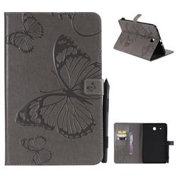 Embossing 3D Butterfly Leather Wallet Case for Samsung Galaxy Tab E 9.6 T560 T561 - Gray