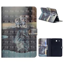 Tiger and Cat 3D Painted Leather Tablet Wallet Case for Samsung Galaxy Tab E 9.6 T560 T561