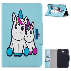 Couple Unicorn Folio Flip Stand Leather Wallet Case for Samsung Galaxy Tab E 9.6 T560 T561