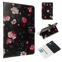 Black Flower Smooth Leather Tablet Wallet Case for Samsung Galaxy Tab E 9.6 T560 T561