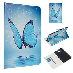 Blue Butterfly Smooth Leather Tablet Wallet Case for Samsung Galaxy Tab E 9.6 T560 T561