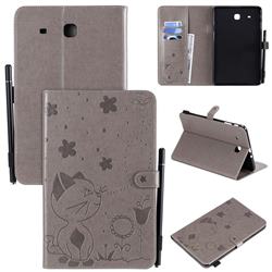 Embossing Bee and Cat Leather Flip Cover for Samsung Galaxy Tab E 9.6 T560 T561 - Gray