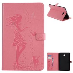 Embossing Flower Girl Cat Leather Flip Cover for Samsung Galaxy Tab A 10.1  T580 T585 - Rose Gold - Leather Case - Guuds
