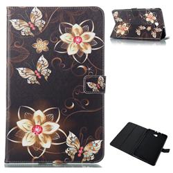 Golden Flower Butterfly Folio Stand Leather Wallet Case for Samsung Galaxy Tab A 10.1 T580 T585