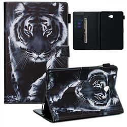 Black and White Tiger Matte Leather Wallet Tablet Case for Samsung Galaxy Tab A 10.1 T580 T585
