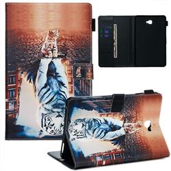 Cat and Tiger Matte Leather Wallet Tablet Case for Samsung Galaxy Tab A 10.1 T580 T585