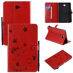 Embossing Bee and Cat Leather Flip Cover for Samsung Galaxy Tab A 10.1 T580 T585 - Red