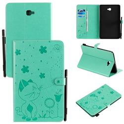 Embossing Bee and Cat Leather Flip Cover for Samsung Galaxy Tab A 10.1 T580 T585 - Green