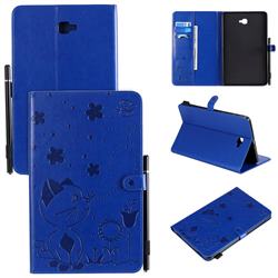 Embossing Bee and Cat Leather Flip Cover for Samsung Galaxy Tab A 10.1 T580 T585 - Blue