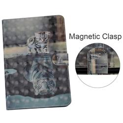Tiger and Cat 3D Painted Leather Tablet Wallet Case for Samsung Galaxy Tab A 10.5 T590 T595