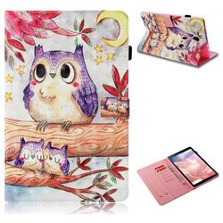 Purple Owl 3D Painted Leather Wallet Tablet Case for Samsung Galaxy Tab A 10.5 T590 T595